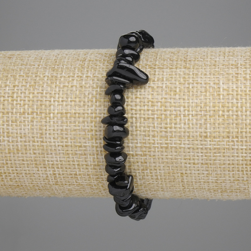 Black Tourmaline Chip Bracelet, chip size 5-12×2-8 mm ±, length 18 cm ± stretch