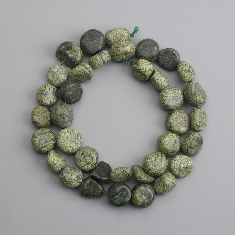 Serpentine Beads, Tumbled, Diameter 9–13×10–12 mm ±, Length 37 cm ±