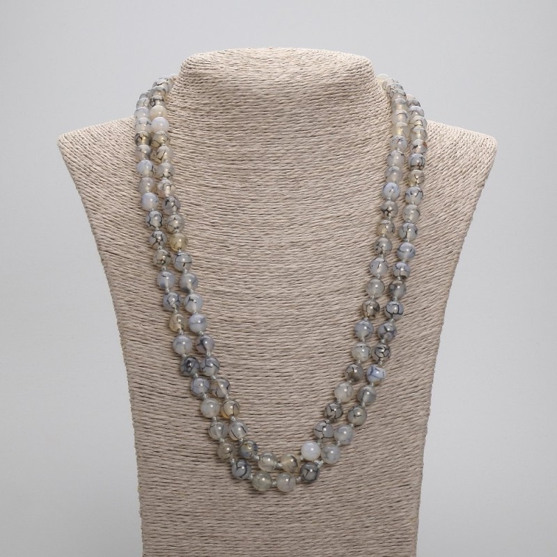 Long Dragon's Vein Agate Necklace, smooth beads, 8 mm diameter ±, length 120 cm ±