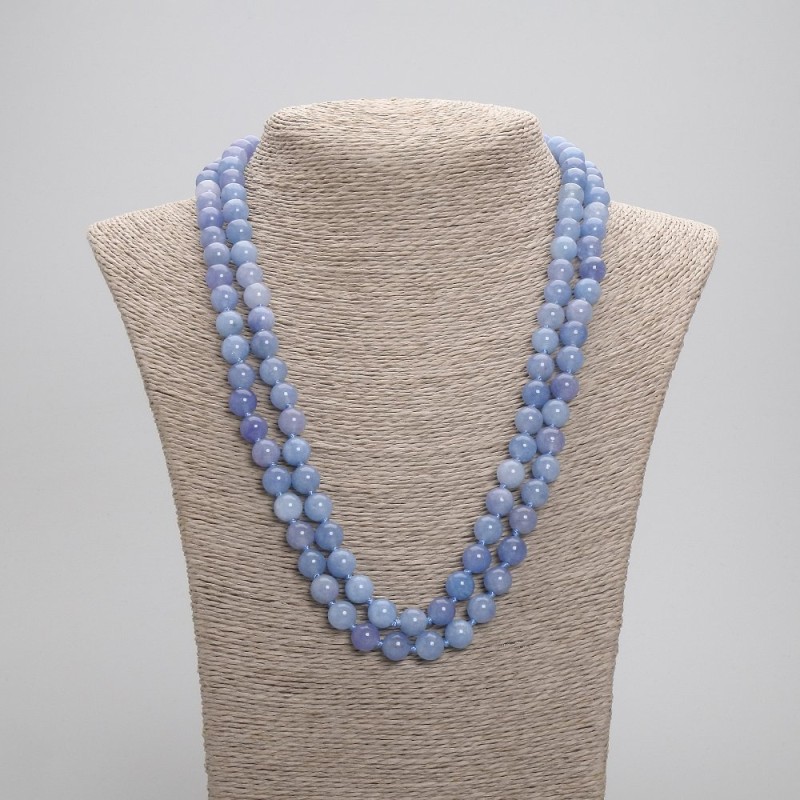 Long Aquamarine Necklace with Smooth 8 mm Beads, 114 cm Length