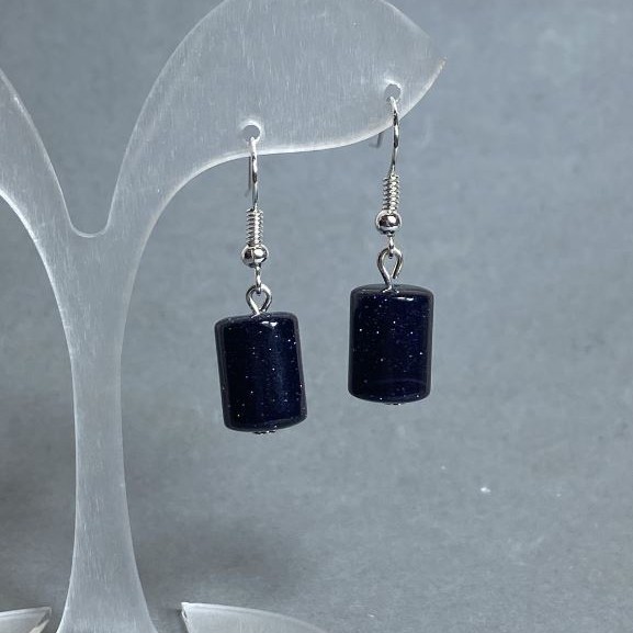 Aventurine Earrings 'Night of Cairo' Cylinder 12×9 mm, length 34 mm