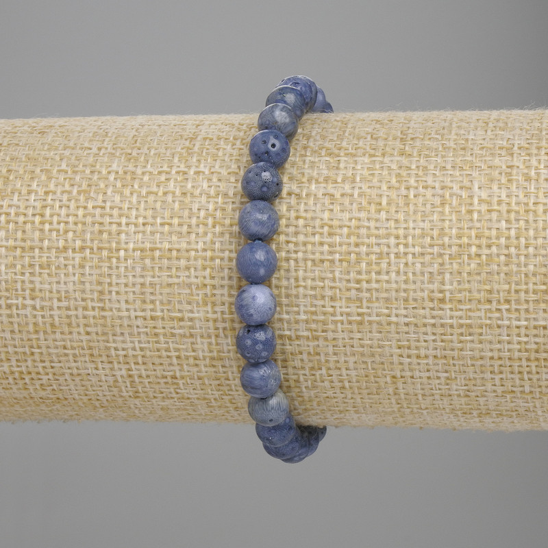Sponge coral bracelet with smooth beads, 6 mm diameter, 18 cm length, stretch