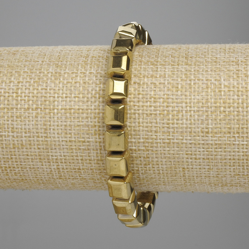 Hematite Cube Bracelet, 8x8 mm ±, Golden Color, 18 cm ±, Stretch