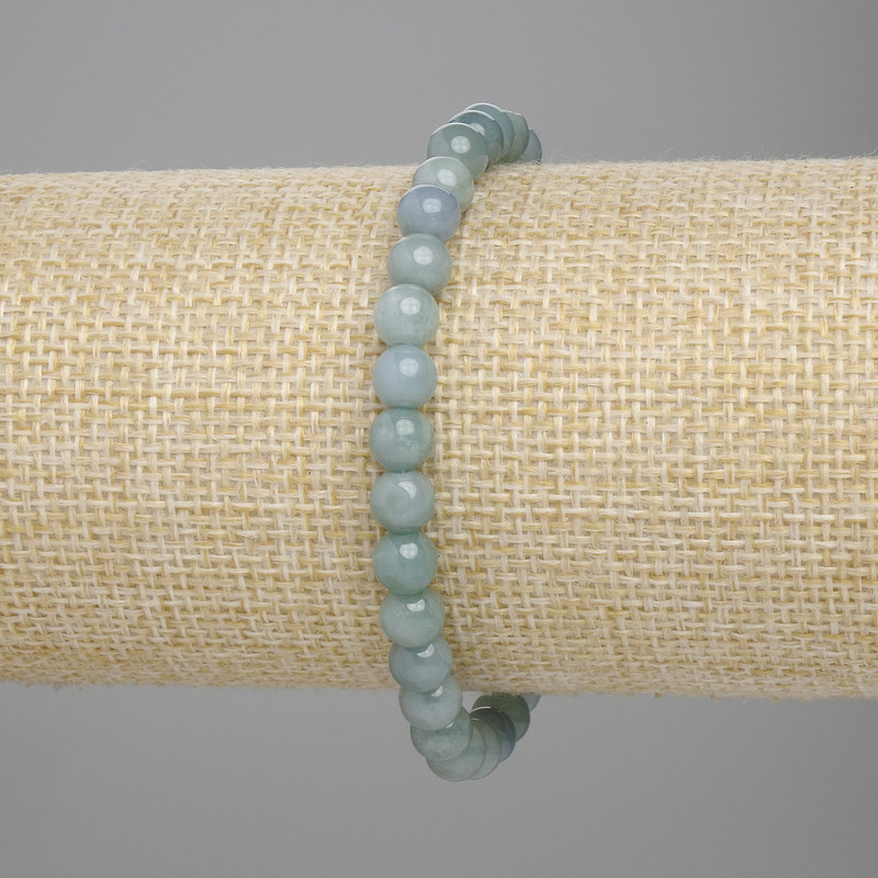 Jadeite Bracelet with Smooth Beads, 6 mm Diameter, 18 cm Length, Elastic