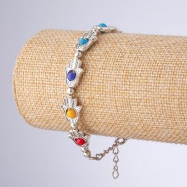 Bracelet 'From the Evil Eye' Hamsa Hand with Multicolored Beads, length 16-21 cm ± per piece