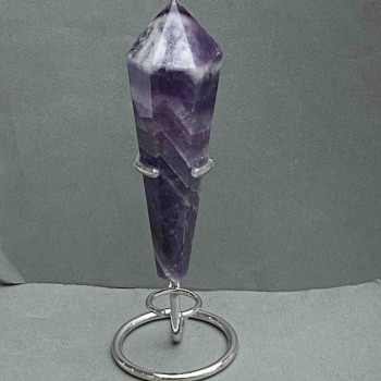 Cone-shaped Amethyst souvenir pencil with geodes, 134×36 mm ±183 g, with stand
