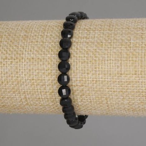 Tourmaline Bracelet with Faceted Coin Beads, 6 mm Diameter, 18 cm Length, Stretch
