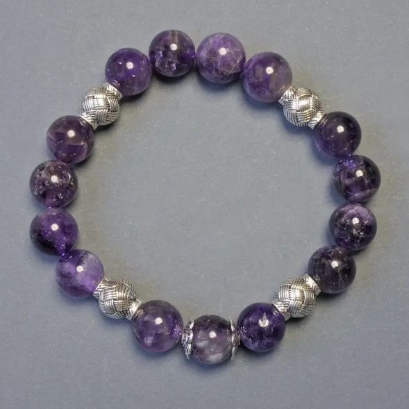Amethyst Bracelet with Smooth Beads, 10 mm Diameter, 18 cm Length, Stretch