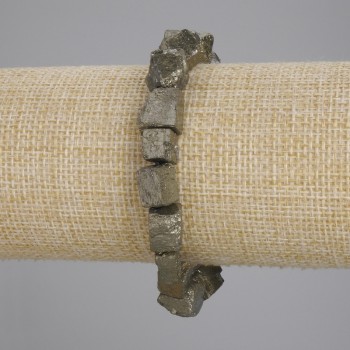 Pyrite Bracelet with Unpolished Stones, Diameter 6-14×6-8 mm, Length 18 cm, Stretch