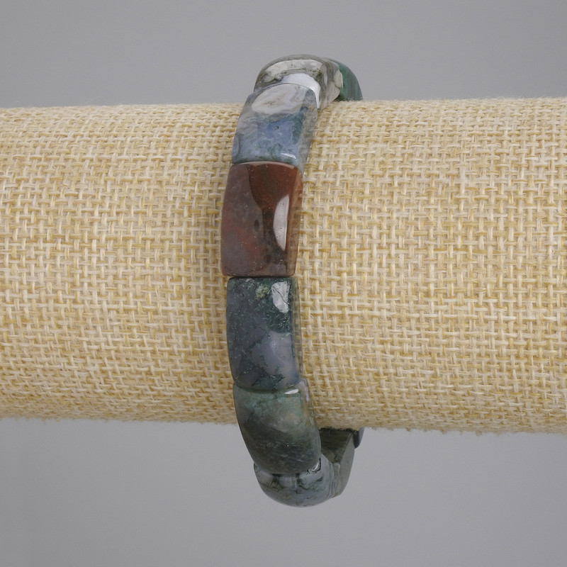 Moss Agate Bracelet - 16×10 mm Links, 18 cm Length, Stretch