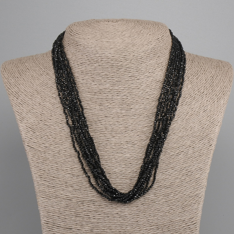 Multi-strand Necklace (8 Strands) Black Agate Faceted Beads 2mm, Length 49 cm ±, Magnetic Clasp