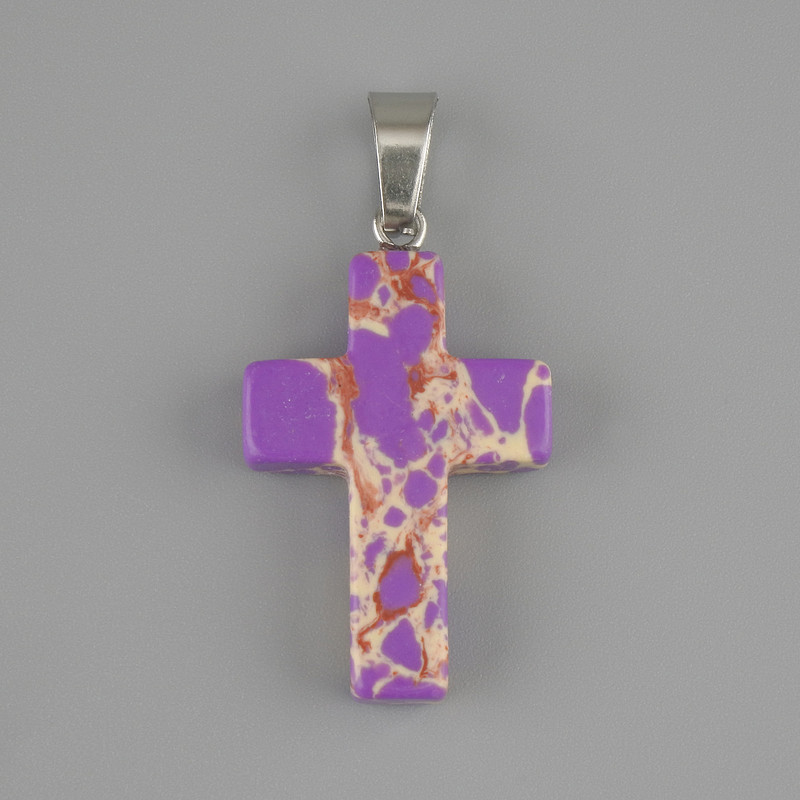 Cross pendant, violet variscite, 25×18 mm ±, length 36 mm ±