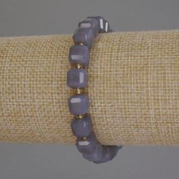 Bracelet Smoky Agate Faceted Cubes 8×8 mm, 3 mm seed beads, length 18 cm ±, stretch