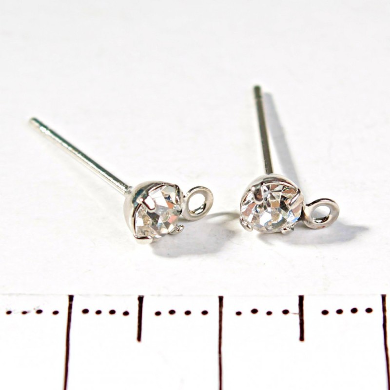 Findings for stud earrings with rhinestone and hanging loop, dark finish, 15 mm, pack of 20