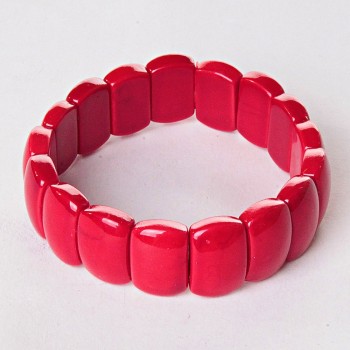 Coral bracelet (pressed) rectangular stones on elastic, 'Link' 1, 1.1 × 1.5 cm