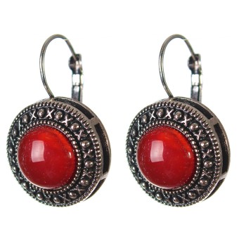 Clearance earrings Carnelian setting 'Dot Cross' round stone 2 cm, length 3 cm