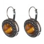 Clearance. Tiger's Eye Earrings in a 'dot cross' setting, round stone 2 cm, length 3 cm