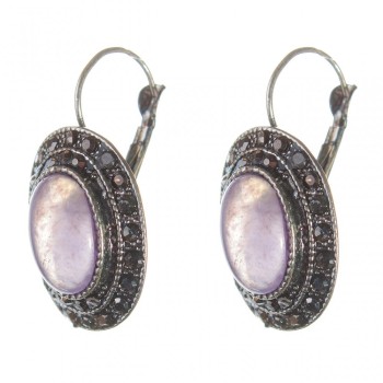 Clearance earrings Amethyst in a drop-silver setting, oval stone 2.5×1.9 cm, length 3.5 cm