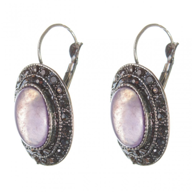Clearance earrings Amethyst in a drop-silver setting, oval stone 2.5×1.9 cm, length 3.5 cm