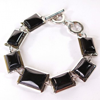 Clearance. Agate bracelet with a smooth bezel, rectangular stones 18x22 mm + 15x20 mm, length 18-21 cm