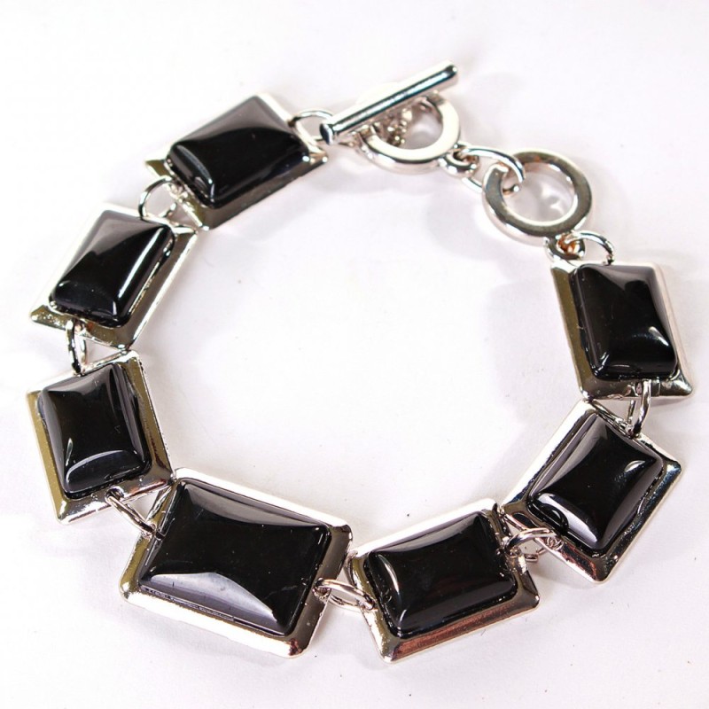 Clearance. Agate bracelet with a smooth bezel, rectangular stones 18x22 mm + 15x20 mm, length 18-21 cm