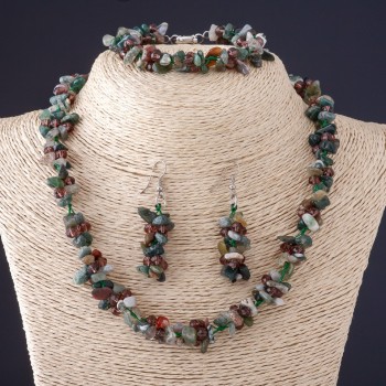 Set Jasper Trio Assortment Natural Stone 'Stone Chips' Necklace, Earrings & Bracelet