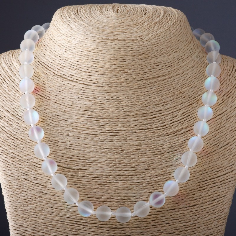 Necklace 'Opal Glass' White Matte, 10 mm Diameter