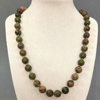 Jasper heliotrope bead necklace, 10 mm beads, 45 cm
