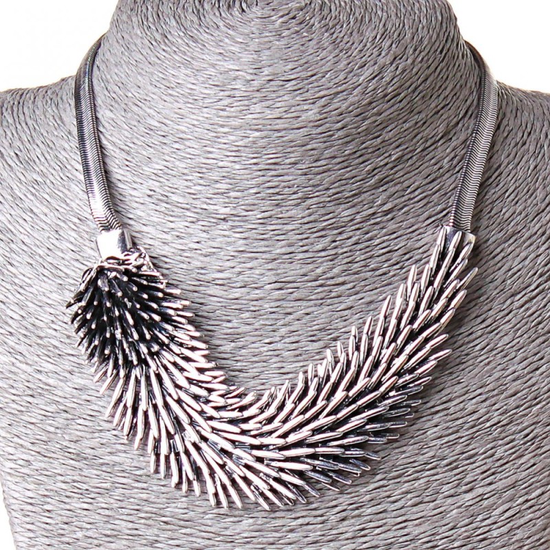 Necklace 'Silver Hedgehog' pendant steel (15×3 cm) with crystals, length 40–50 cm