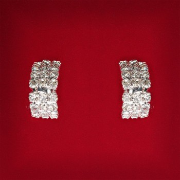 (20 mm) Women's rhinestone stud earrings, light metal, wedding and evening studs with a center divider