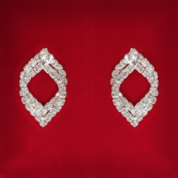 (28x17 mm) Women's earrings, white rhinestones, light metal, wedding, evening, studs, hoops (studs) Eastern double medium