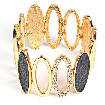 (5-6 cm) Women's bracelet, gold color, with hollow oval elements and four large dark stones