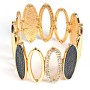 (5-6 cm) Women's bracelet, gold color, with hollow oval elements and four large dark stones