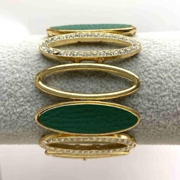 (5-6 cm) Women's bracelet, wide, gold color, adorned with large oval stones and small cubic zirconia