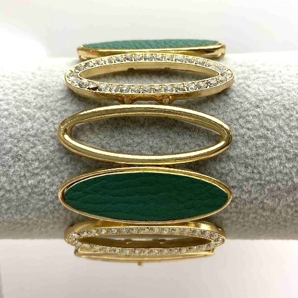 (5-6 cm) Women's bracelet, wide, gold color, adorned with large oval stones and small cubic zirconia
