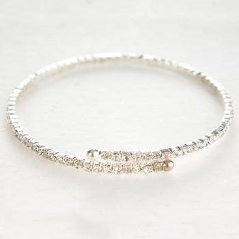 Slim Spiral Bracelet for a Single Wrap with White Small Crystals; Circumference 18–22 cm