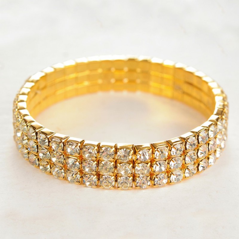 Three-row stretch bracelet with yellow sparkling rhinestones, 17 cm circumference