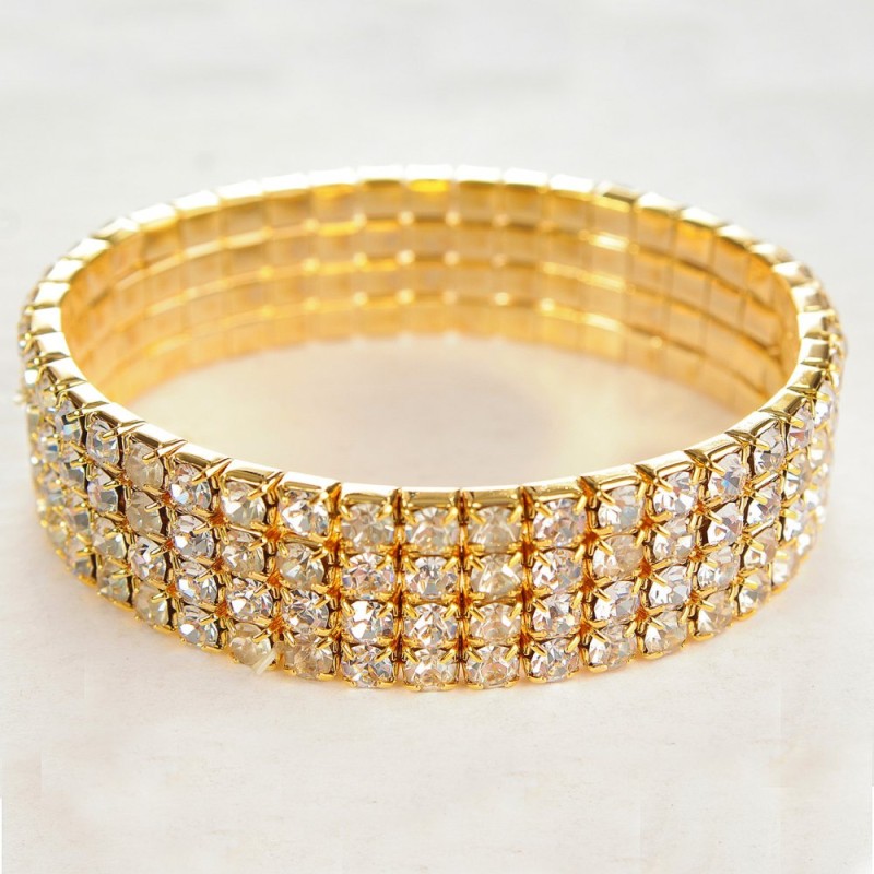 Four-row stretch bracelet with yellow rhinestones, 16–17 cm circumference