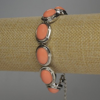 Discounted Pink Coral Bracelet (Imitation) Oval in Bezel 20x14 mm +/- Toggle Clasp 19–23 cm
