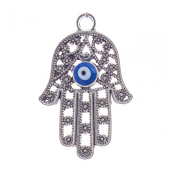 Hamsa Pendant with Eye, Silver-Colored Metal, 40 mm (Pack of 4)