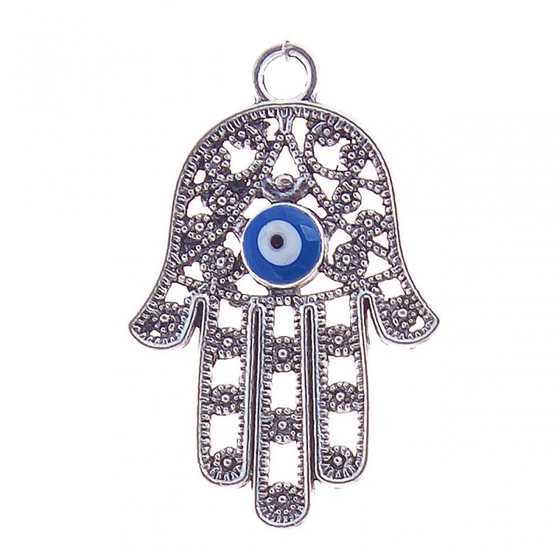 Hamsa Pendant with Eye, Silver-Colored Metal, 40 mm (Pack of 4)