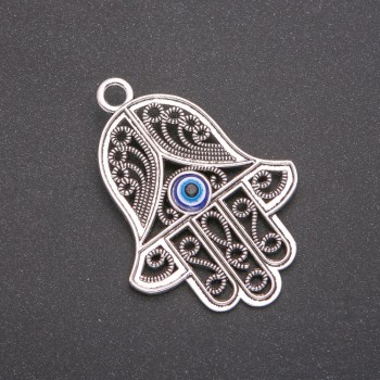 Hamsa with Eye Pendant, silver color, 65mm (pack of 2)