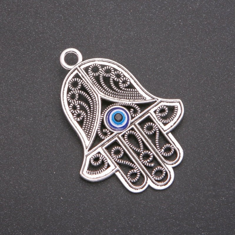 Hamsa with Eye Pendant, silver color, 65mm (pack of 2)