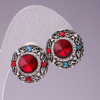 Earrings 2 cm Rainbow Circle with Red Crystal
