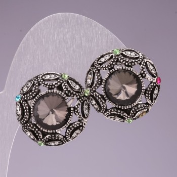 Earrings 2 cm Rainbow around gray crystals