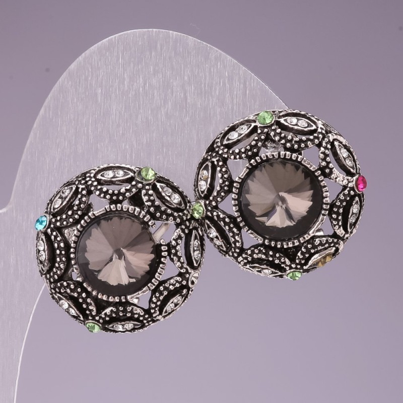 Earrings 2 cm Rainbow around gray crystals