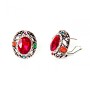 Earrings 2 x 2.5 cm 'Rainbow' Oval with Red Crystal Rhinestones