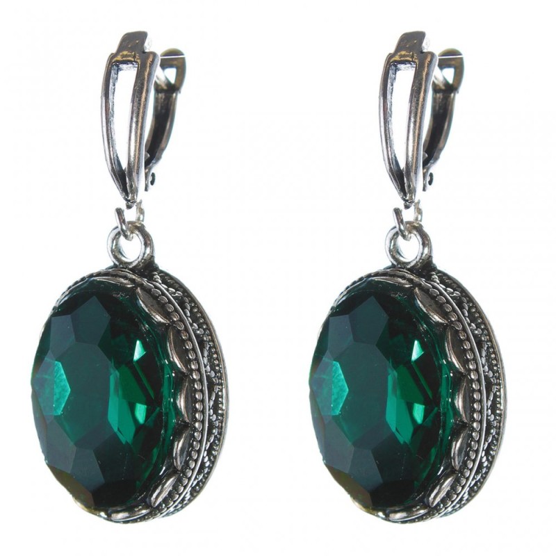 Earrings with green crystals