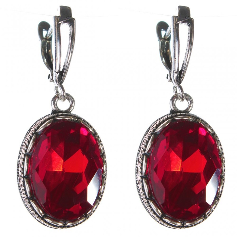 Crystal Earrings 'Ruby' Red Prong-Set Oval 2 x 1.5 cm