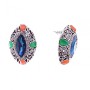 Stud earrings with blue crystals - Marquise, rhinestone setting, 26 x 19 mm